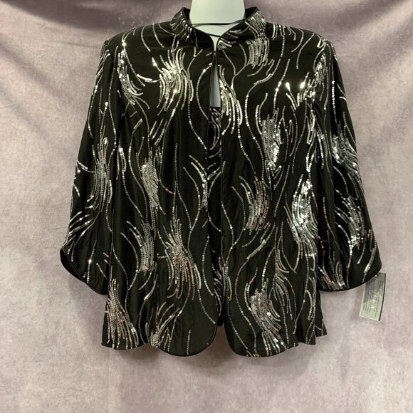 Glitter Knit Mandarin Neck Twinset with Scoop Neck Tank and Satin Piping Detail - Picture 2 of 13